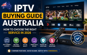 IPTV buying guide Australia 2026 showing how to choose an IPTV service, NBN streaming, 4K and sports